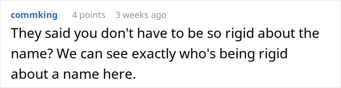 Comment discussing a teen wanting to keep late father's last name while mother is upset about the decision.