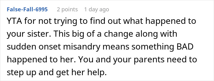 Screenshot of a Reddit comment discussing sexism and a sister&rsquo;s brutal reality check on job struggles and misandry concerns.