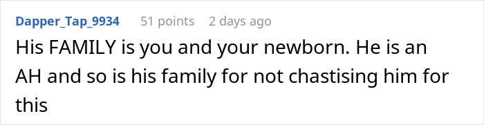 Online comment criticizing a dad for leaving while an exhausted mom faces stitches, sleepless nights, and fever alone. Online comment criticizing a dad for leaving while an exhausted mom faces stitches, sleepless nights, and fever alone.