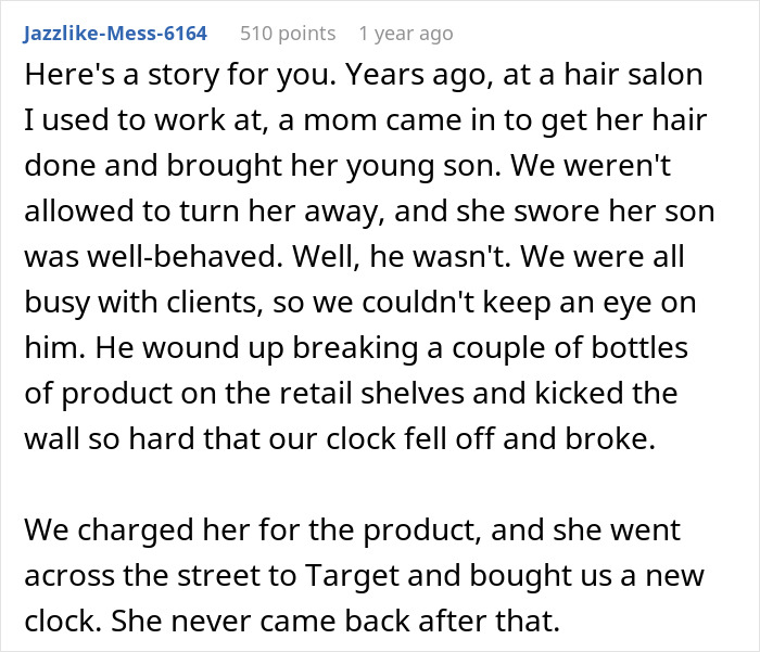 Parents leave kid unattended in pet store causing damage, then react shocked when held responsible for costs.