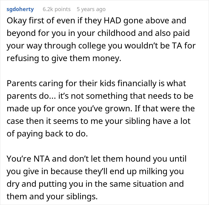 Woman refuses to hand over her entire savings as parents claim the money is rightfully theirs in a financial dispute.