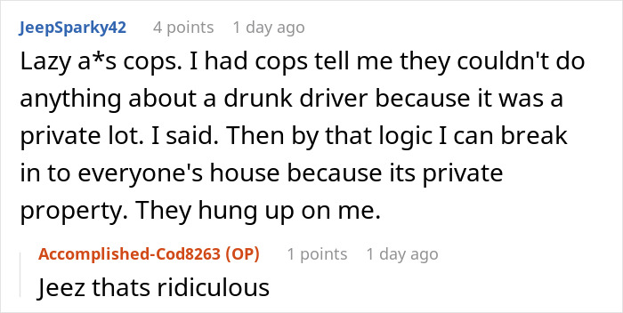 Online comment about neighbors fighting over driveway and woman reclaiming her property in a heated dispute.