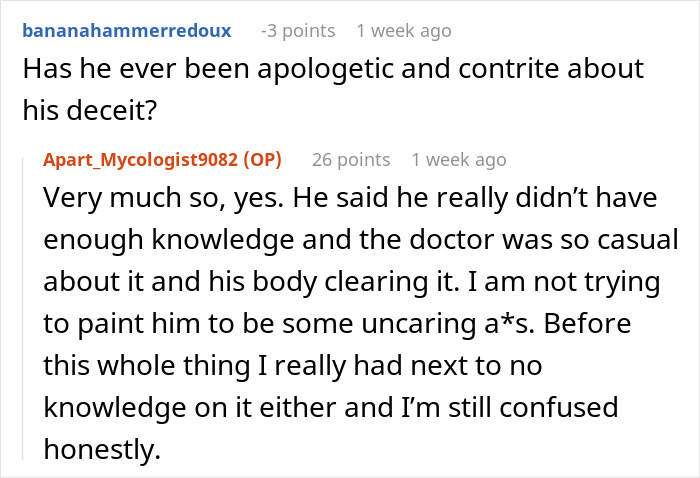 Reddit comments discussing resentment and emotional struggle over HPV and cancer in a woman&rsquo;s relationship with her healthy boyfriend.