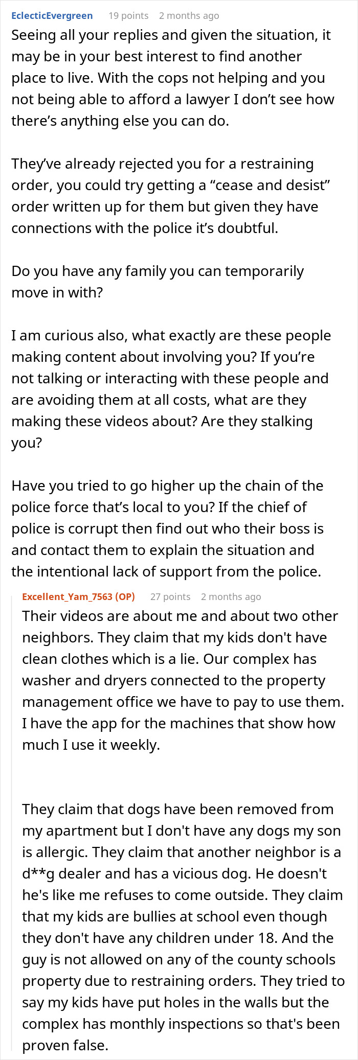 Reddit user discussing influencer neighbors causing distress and hospital visit involving woman and complex disputes. Reddit user discussing influencer neighbors causing distress and hospital visit involving woman and complex disputes.