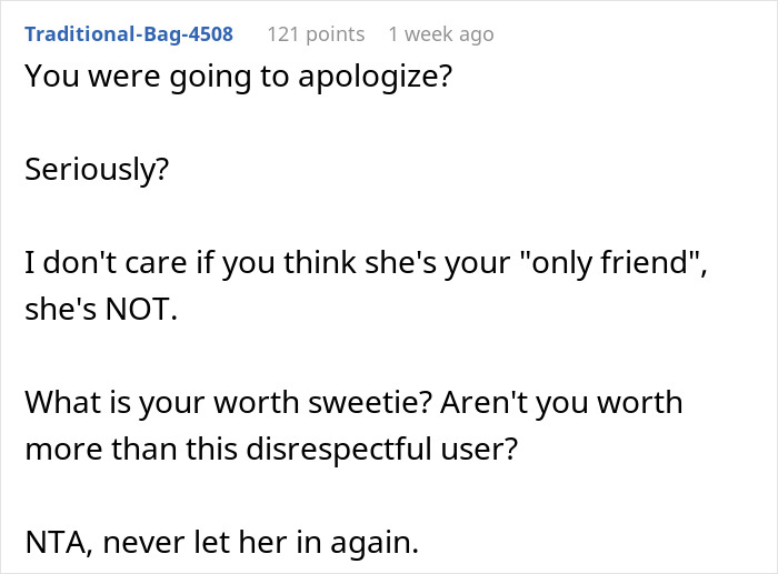 Screenshot of a user comment advising not to let a disrespectful teen friend inside again after showing up at 4 AM.