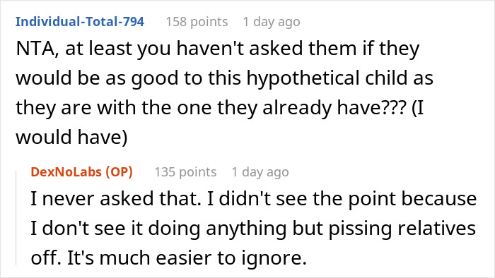 Reddit comment discussing parents neglecting the child they have while wanting more kids badly. - 29