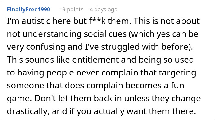 Comment discussing neurodivergent challenges and social cues in the context of hearing aids being grabbed incident.