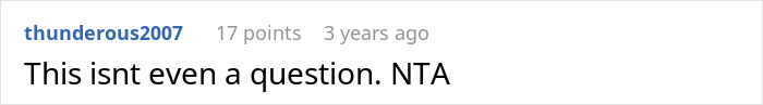 Screenshot of an online comment stating a clear opinion in a discussion about a childfree woman&rsquo;s vacation boundaries.