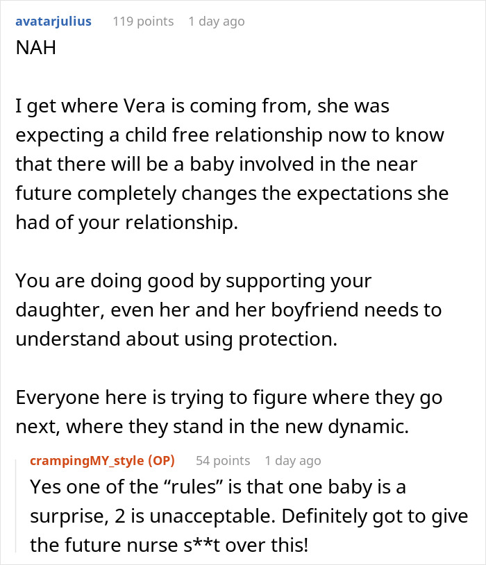 Reddit conversation discussing a caring dad letting pregnant daughter move back home amid new relationship challenges.
