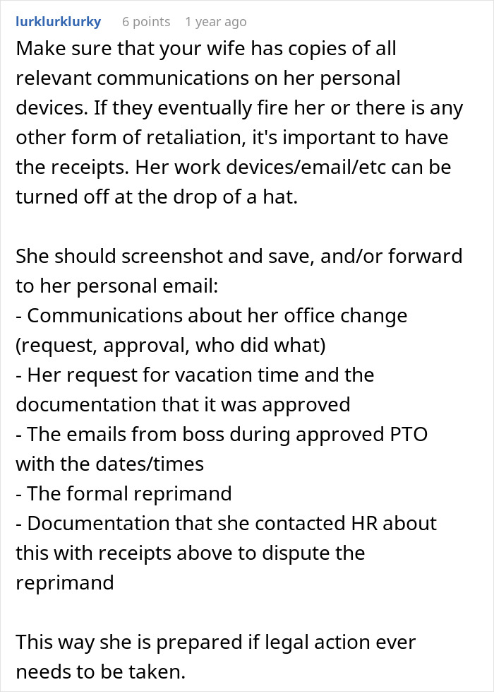 ALT text: Workplace advice on handling formal reprimand after missing a meeting due to approved time off from a boss.