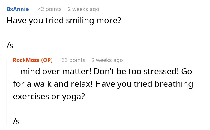 Screenshot of an online conversation where a woman&rsquo;s chronic pain is dismissed and only believed when her husband confirms it