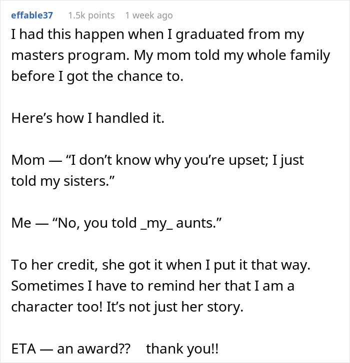 Text post discussing a bride cutting mom off from key wedding plans after mom turned proposal into a family update. Text post discussing a bride cutting mom off from key wedding plans after mom turned proposal into a family update.