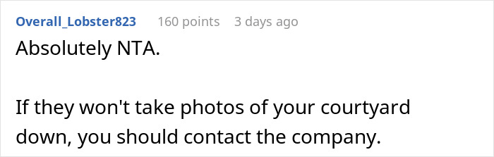 Screenshot of a Reddit comment discussing neighbor refusing tourists use of patio and Airbnb host calling it discrimination.