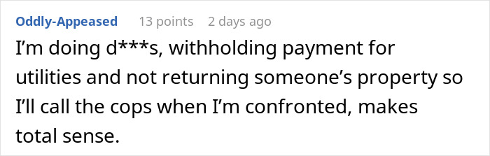 Screenshot of a Reddit comment discussing roommates refusing to return AC and withholding utility payments.