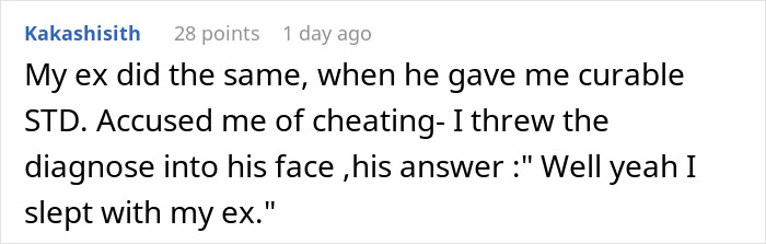 Screenshot of a Reddit comment discussing accusations and dishonesty related to personal relationships and divorce.