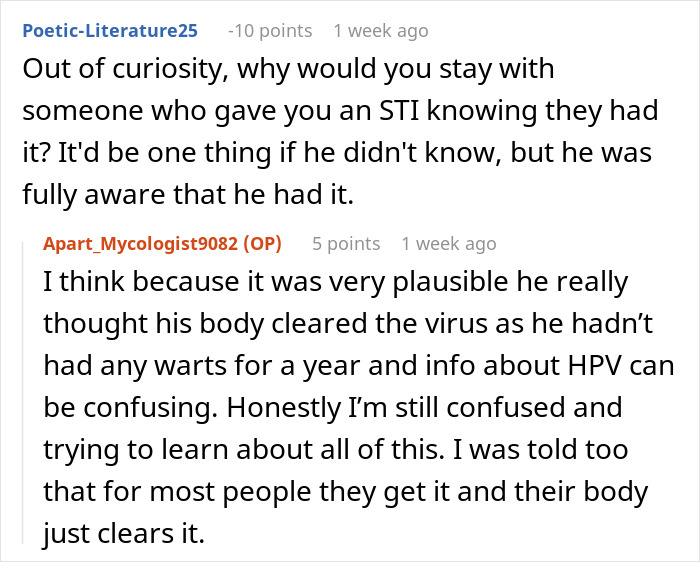 Woman struggling with resentment toward healthy boyfriend after contracting cancer from his past HPV infection.