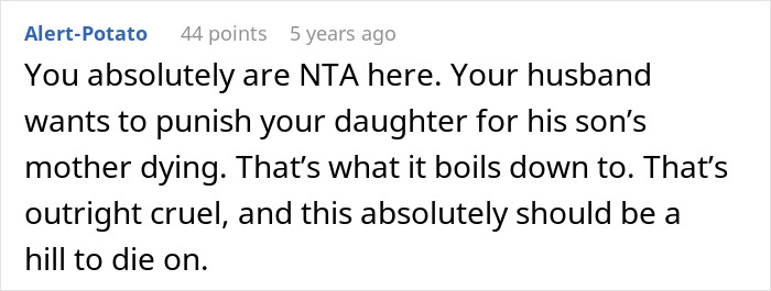 Screenshot of a Reddit comment discussing punishment and cruelty related to a stepdad's suggestion involving native language use.