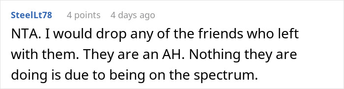 Screenshot of a Reddit comment discussing a host kicking out a friend&rsquo;s neurodivergent buddy over hearing aids conflict.