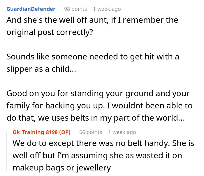 Reddit comments discussing a well off aunt ignoring nephew until he gets a job, then demanding his salary for her son&rsquo;s education.