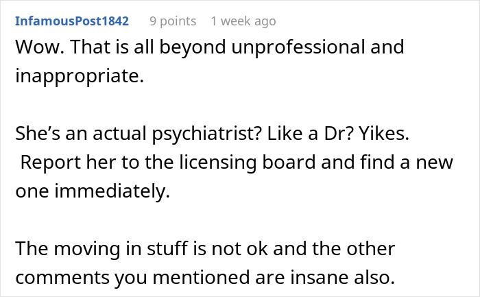 User expressing shock at psychiatrist’s unhinged and unprofessional behavior, questioning the psychiatrist’s credentials. User expressing shock at psychiatrist’s unhinged and unprofessional behavior, questioning the psychiatrist’s credentials.