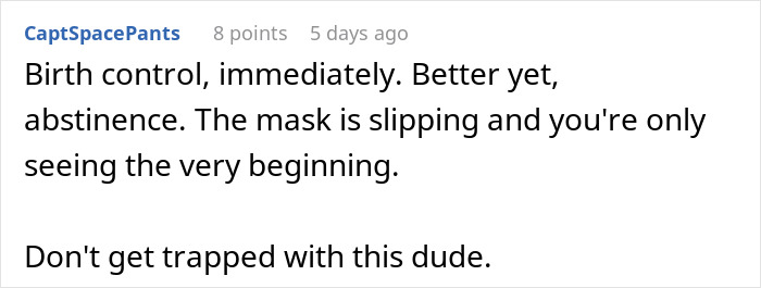 Comment text on a social media post discussing a woman saying her husband has become a different person since their wedding.