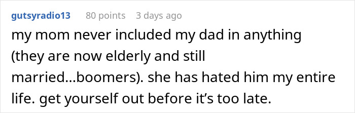 Text post from user gutsyradio13 sharing relationship advice about exclusion and urging self-rescue, related to woman finds out boyfriend told friends.