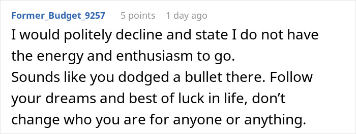 Screenshot of a forum comment advising to politely decline and stay true to oneself after receiving an unexpected second interview email.