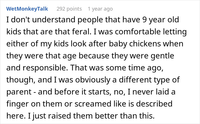 Screenshot of a comment discussing parents leaving kids unattended and responsibility in a pet store scenario.