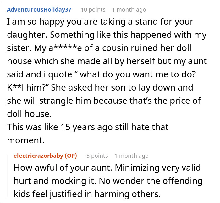 Commenters discuss a widow making excuses for her grieving son while a sister reacts as he burns a kid&rsquo;s bag.