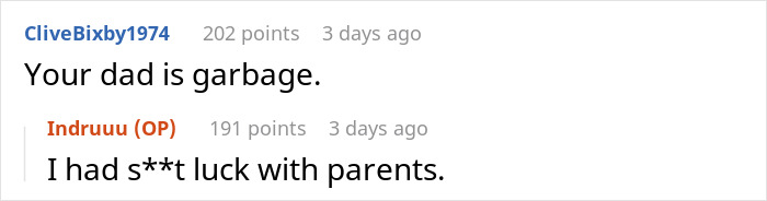 Screenshot of online comments discussing a 20-year-old refusing family dinner after rejection by stepsiblings.