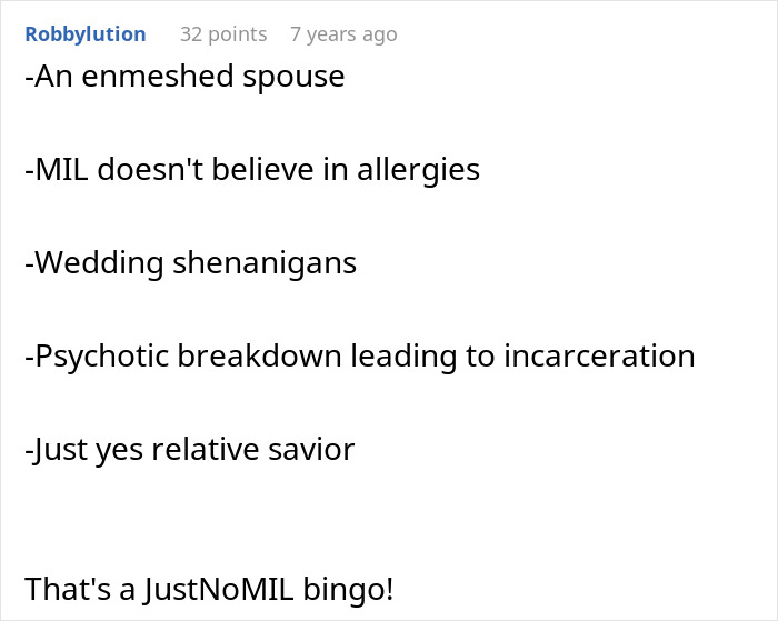 Text post listing wedding chaos and crime scene events including mother-in-law disbelief and incarceration incidents.