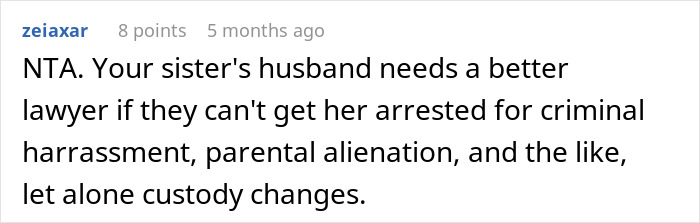 Screenshot of an online comment discussing legal advice regarding a brother-in-law’s nightmare ex interfering with family events. - 32