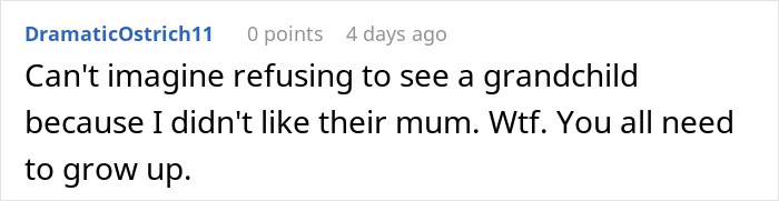 Screenshot of an online comment about a woman explaining why her grandparents don&rsquo;t see her due to family issues.