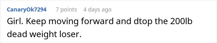 Comment text on a social media post expressing support for a woman dealing with a man demanding divorce over weight and job loss. Comment text on a social media post expressing support for a woman dealing with a man demanding divorce over weight and job loss.