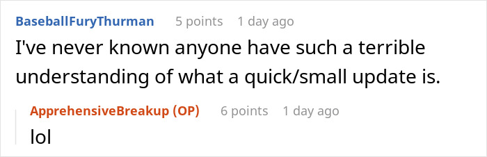 Screenshot of a Reddit conversation discussing a husband's resentment unleashed on a trip he didn't want to take.