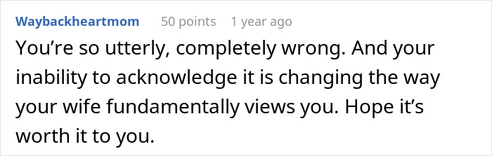Comment on a forum post, discussing a man telling his wife she couldn&rsquo;t do it without him while she proves him wrong.