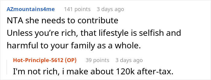 Comment thread discussing a man ordering his wife to get a job or live on an allowance, focusing on financial contribution. Comment thread discussing a man ordering his wife to get a job or live on an allowance, focusing on financial contribution.