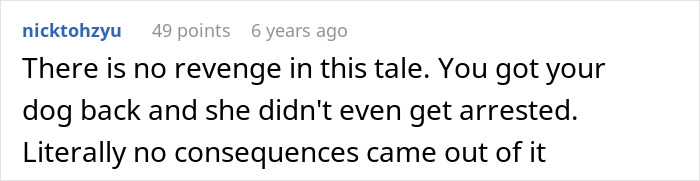 Comment discussing lack of revenge after lady shamelessly steals husky, owner’s response clear they messed with the wrong dog. - 49