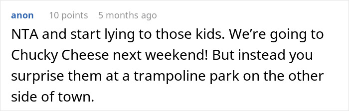 Comment text on a forum discussing avoiding a problematic family member by scheduling events to prevent conflicts. - 29