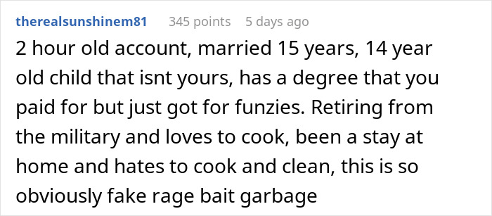 Comment discussing a couple's conflict about stay-at-home mom role and chores with a teenage child involved.