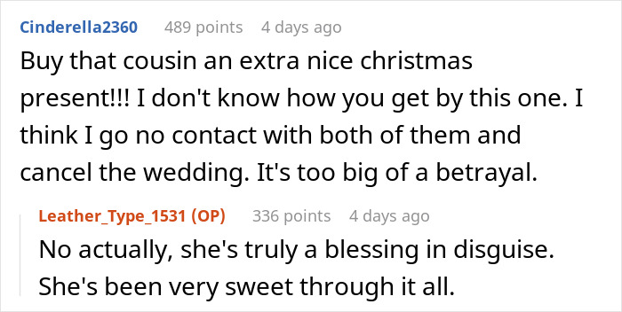 Text comments discussing a bride&rsquo;s world crumbling after her twin sister&rsquo;s and fianc&eacute;&rsquo;s secret betrayal before the wedding.