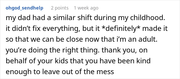 Screenshot of a Reddit comment discussing personal growth and proving a man wrong about his wife&rsquo;s capabilities.