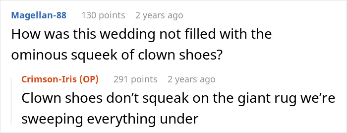 Online comment thread discussing family dynamics at weddings as a convenient time and place to celebrate occasions.