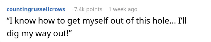 Text post with quote about digging out of a hole, relating to GF canceling dream vacation and BF inviting bestie.