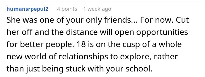 Comment on forum about a teen confused at best friend's door at 4 AM, reflecting on friendship changes and new relationships.