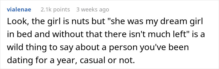 Screenshot of a Reddit comment discussing a girlfriend who got a massive tattoo, highlighting relationship and personal opinions.