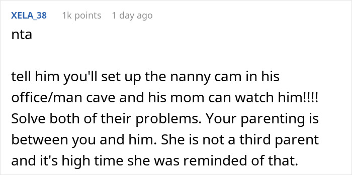 Comment about disabling MIL&rsquo;s baby cam access over spying concerns in a parenting and privacy discussion forum.