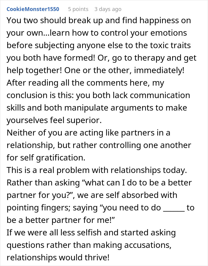 Comment about relationship doubts and lack of communication skills after birthday expectations in romantic partnerships.