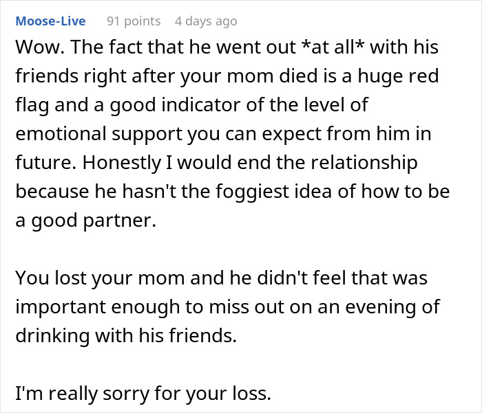 Alt text: Woman faces heartbreak as mother&rsquo;s death reveals boyfriend&rsquo;s true character and emotional support shortcomings