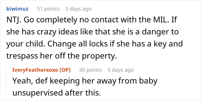 Screenshot of a forum discussion advising to avoid contact with a MIL and protect child’s safety, referencing mil use breast milk wellness smoothies. Screenshot of a forum discussion advising to avoid contact with a MIL and protect child’s safety, referencing mil use breast milk wellness smoothies.